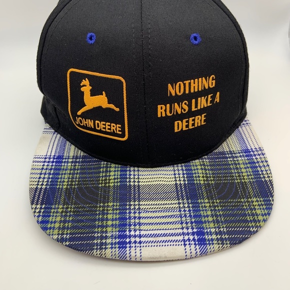 Vintage John Deere 'Nothing Runs Like A Deere' Retro Plaid Snapback Hat - Picture 3 of 16